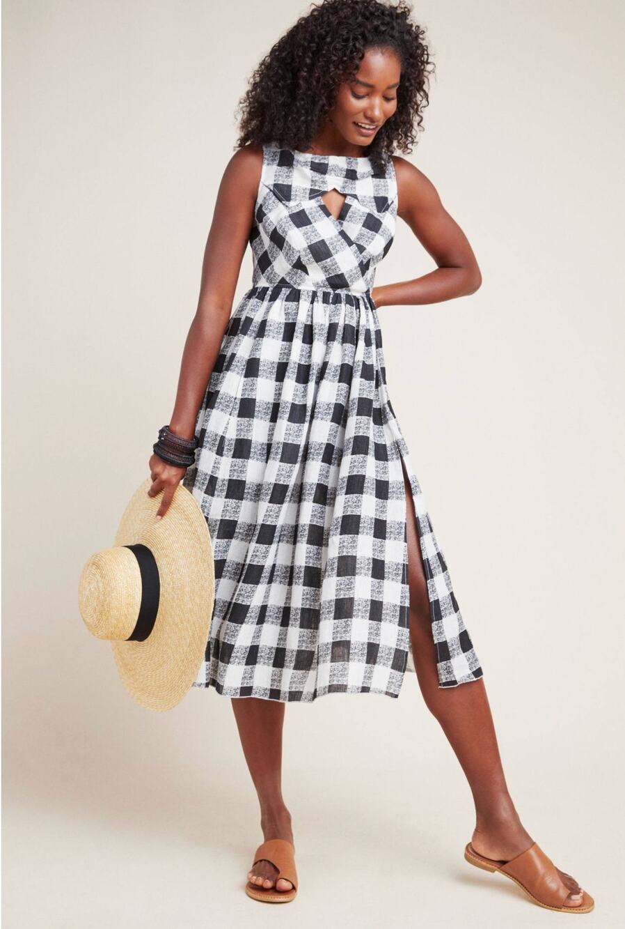 Hope For Flowers Anthropologie Florence Linen Gingham Midi Dress Size 4 NWT
